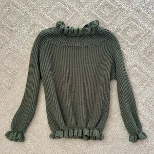AX Paris Green Ruffled Sweater Size S/M (fits more like XS/S)